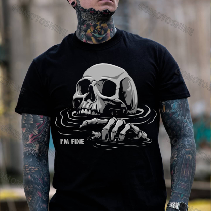 I'M FINE Drowning Skull Print Men's T-Shirt