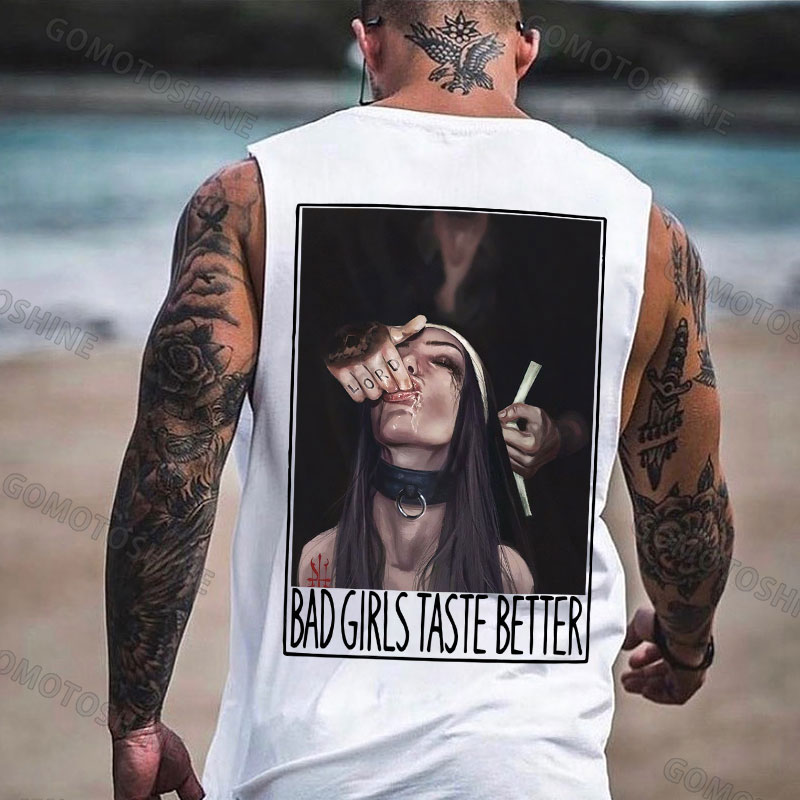 BAD GIRLS TASTE BETTER Suck Finger Nun Print Men's Vest