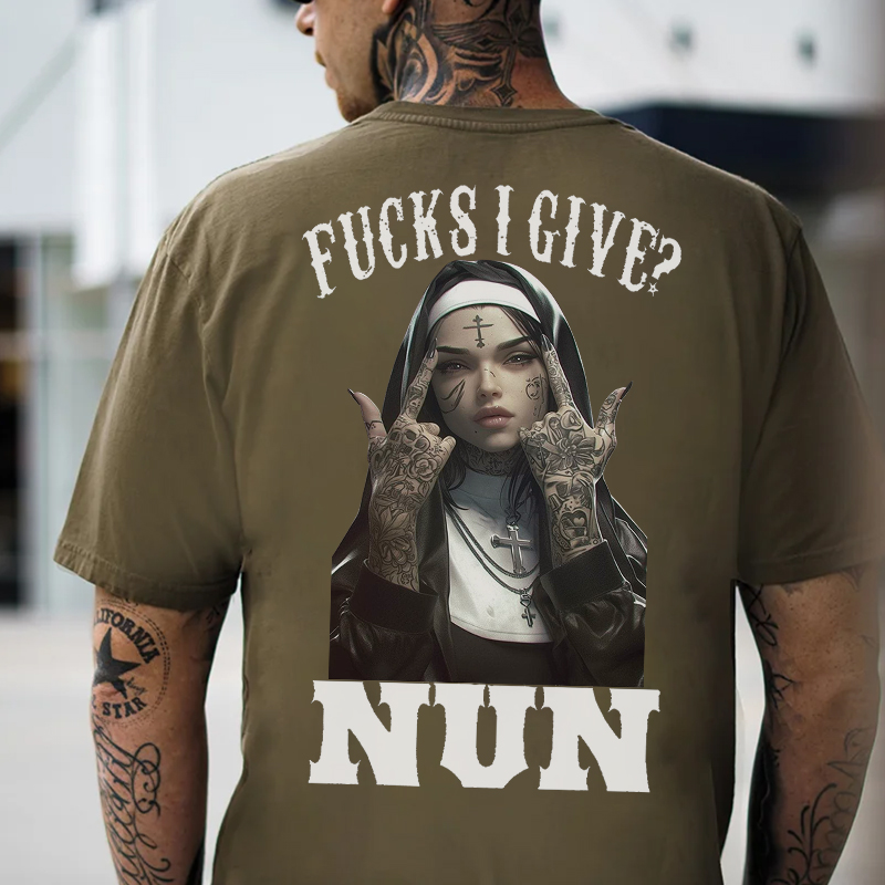 F*CKS I GIVE NUN Defiant Nun Print Men's T-Shirt Image - 5