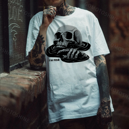 I'M FINE Drowning Skull Print Men's T-Shirt