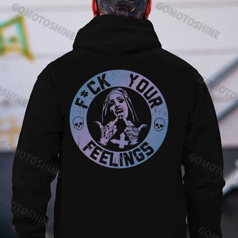 FUCK YOUR FEELINGS Defiant Nun Print Men's Hoodie