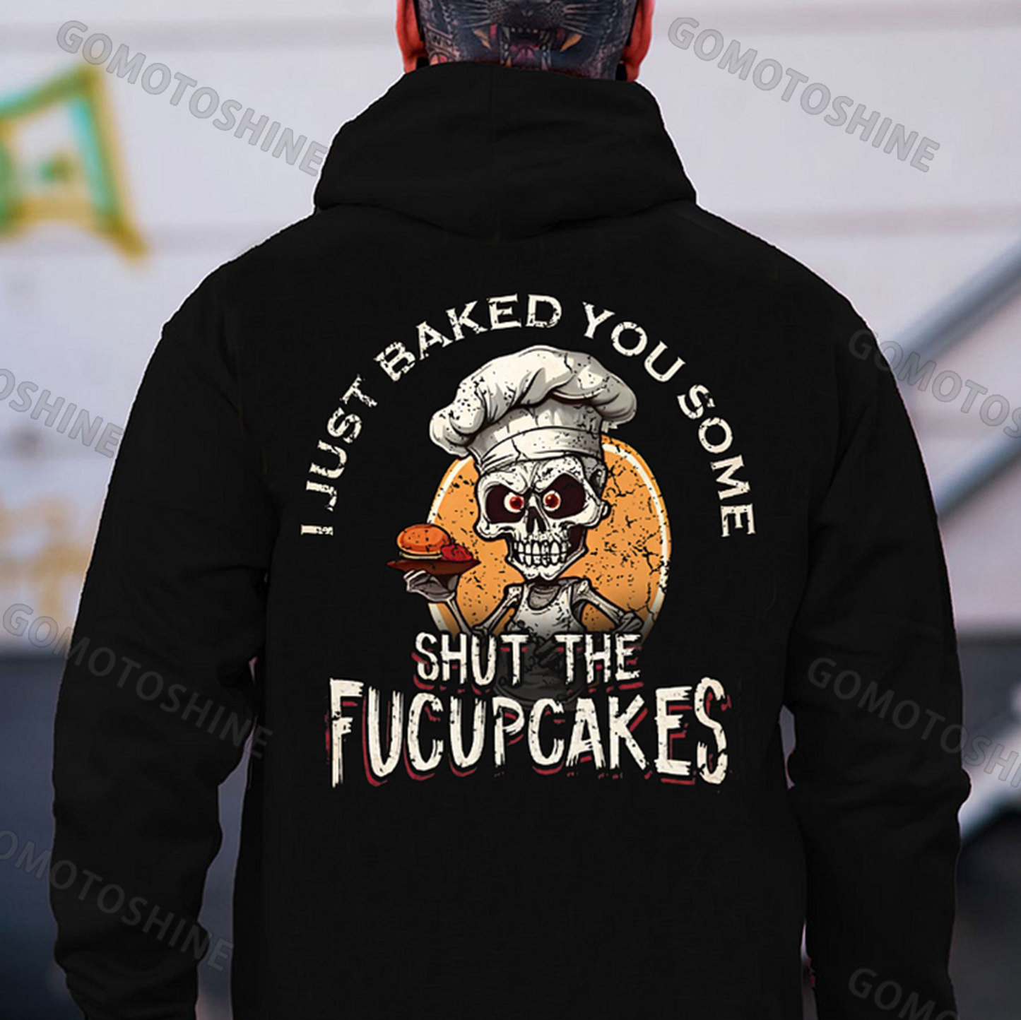 I JUST BAKED YOU SOME SHUT THE FUCUPCAKES Skeleton Chef Print Men's Hoodie
