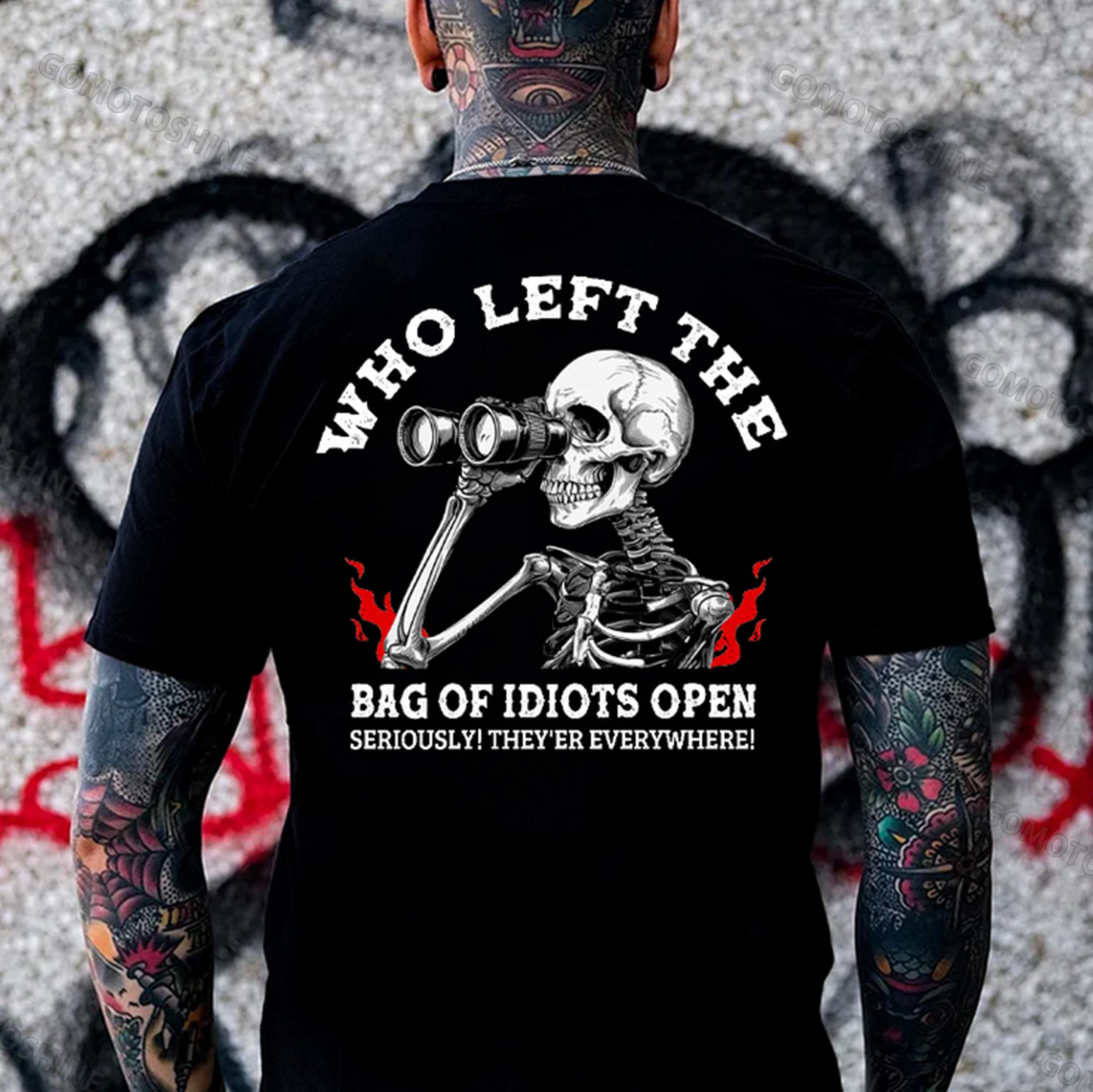 WHO LEFT THE BAG OF IDIOTS OPEN Skeleton&Telescope Print Men's Hoodie