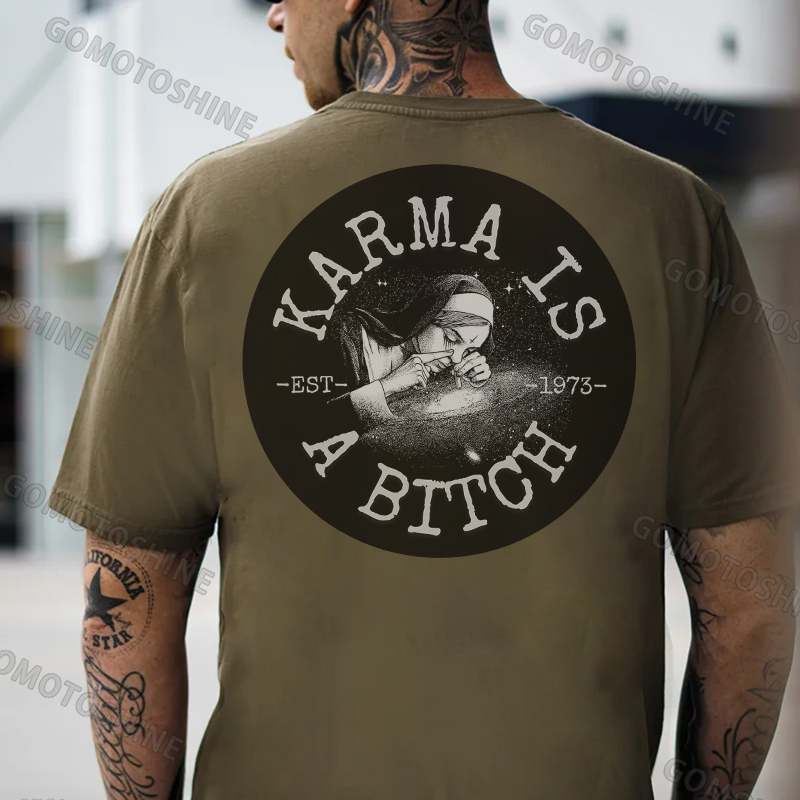 KARMA IS A BITCH Smoking Nun Print Men's T-Shirt