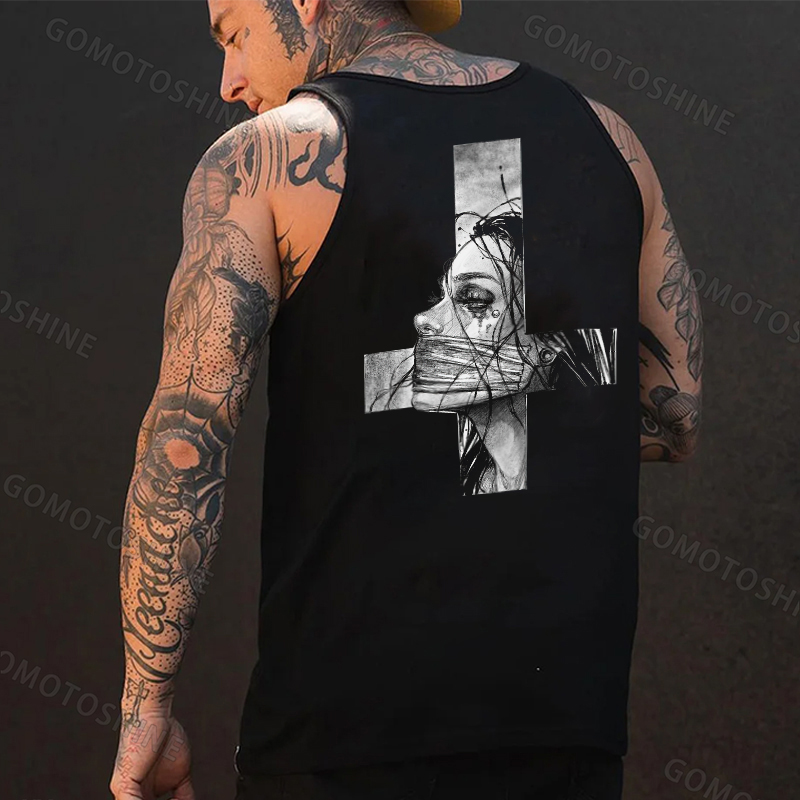 Hopeless Lady Was Crucified Dark Style Print Men's Vest