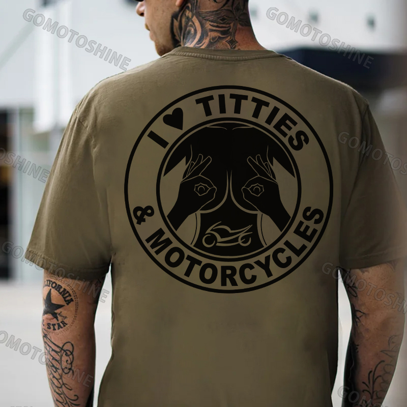 I LOVE TITTIES MOTORCYCLES Sexy Boobs Black Print T-Shirt