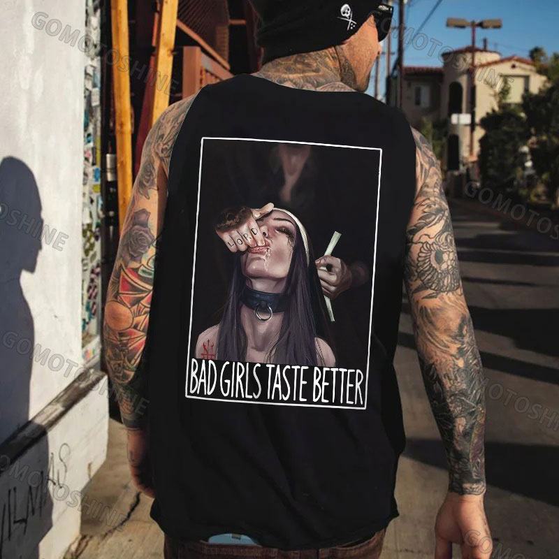 BAD GIRLS TASTE BETTER Suck Finger Nun Print Men's Vest