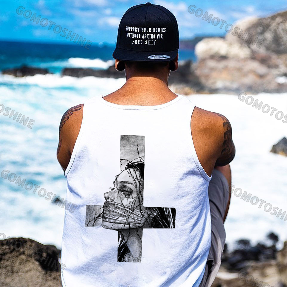 Hopeless Lady Was Crucified Dark Style Print Men's Vest