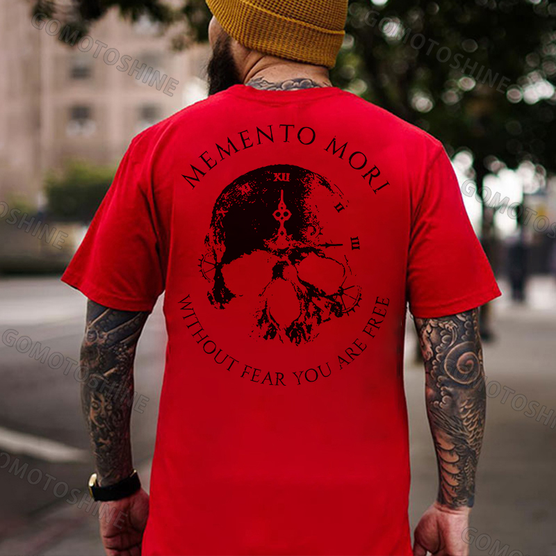 MEMENTO MORI WITHOUT FEAR YOU ARE FREE Skull Clock Print Men's T-shirt