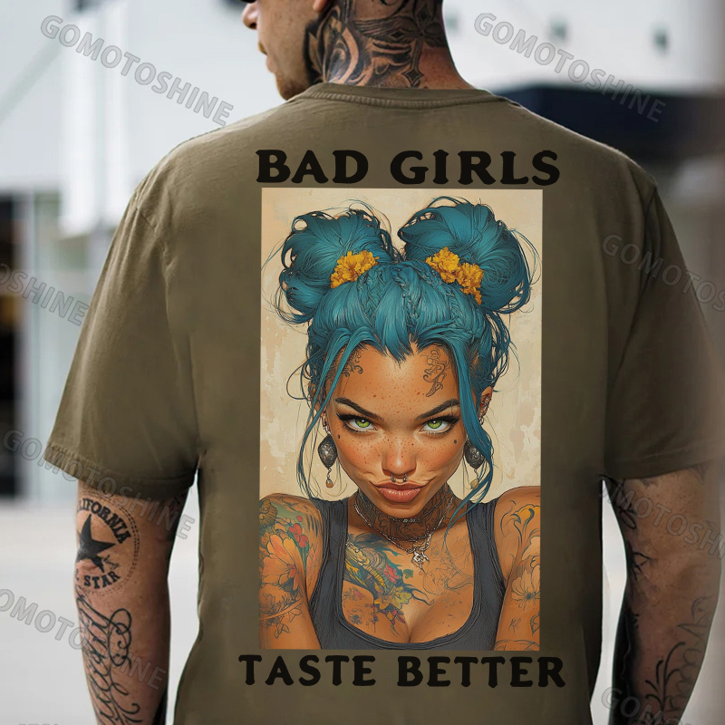 BAD GIRLS TASTE BETTER Sexy Blue Hair Girl Print Men's T-Shirt