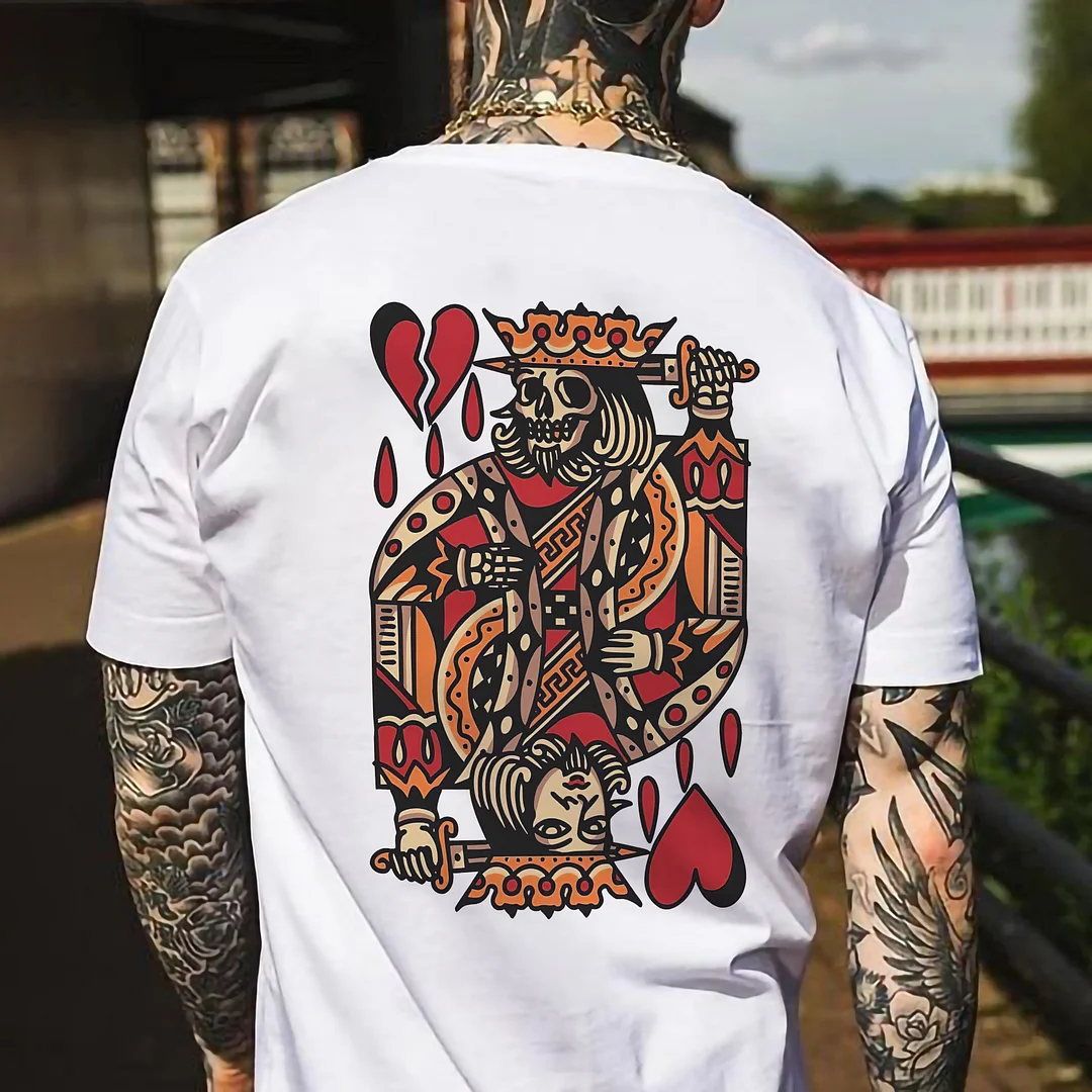 Skeleton Poker King Streetwear White Print T-shirt