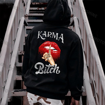 KARMA IS A BITCH Shut The Fuck Red Lips Print Men's Hoodie