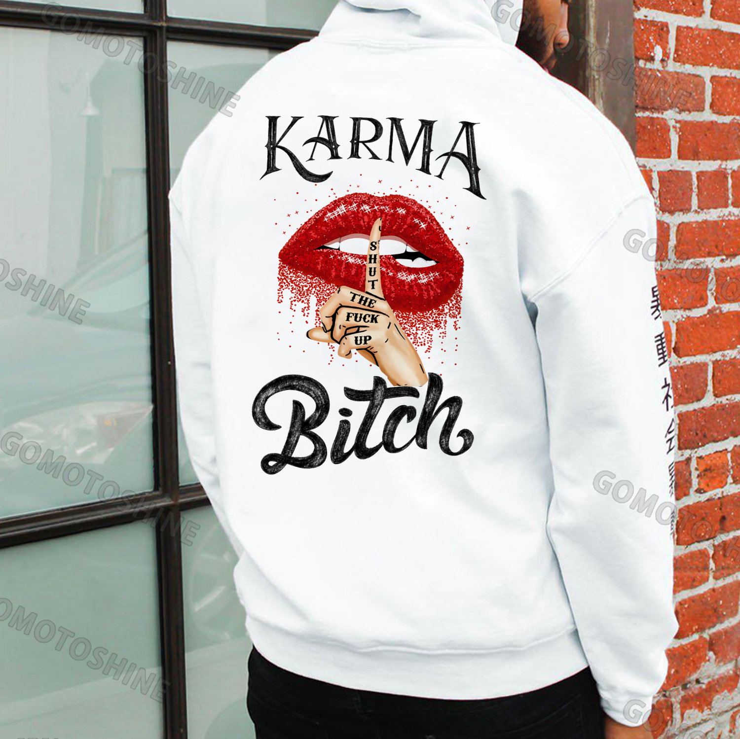 KARMA IS A BITCH Shut The Fuck Red Lips Print Men's Hoodie