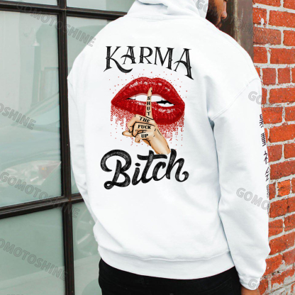 KARMA IS A BITCH Shut The Fuck Red Lips Print Men's Hoodie