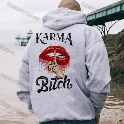 KARMA IS A BITCH Shut The Fuck Red Lips Print Men's Hoodie