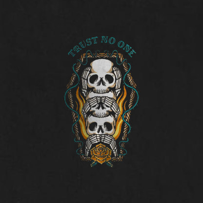 TRUST NO ONE Skull Close Yourself Casual Black Print T-shirt