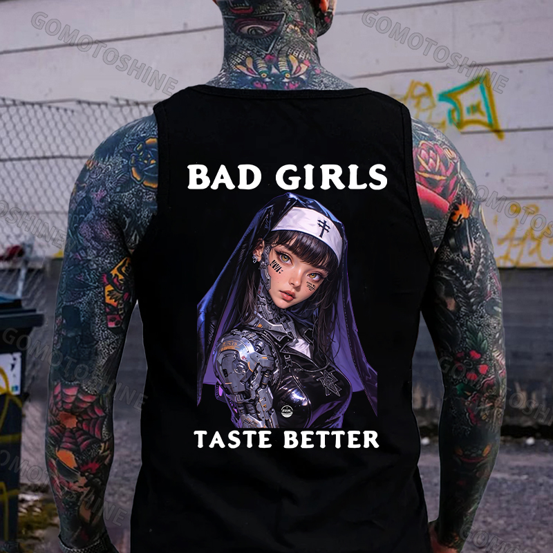 BAD GIRLS TASTE BETTER Cyber Nun Print Men's Vest