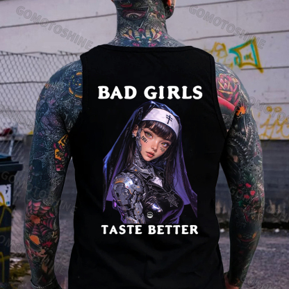 BAD GIRLS TASTE BETTER Cyber Nun Print Men's Vest
