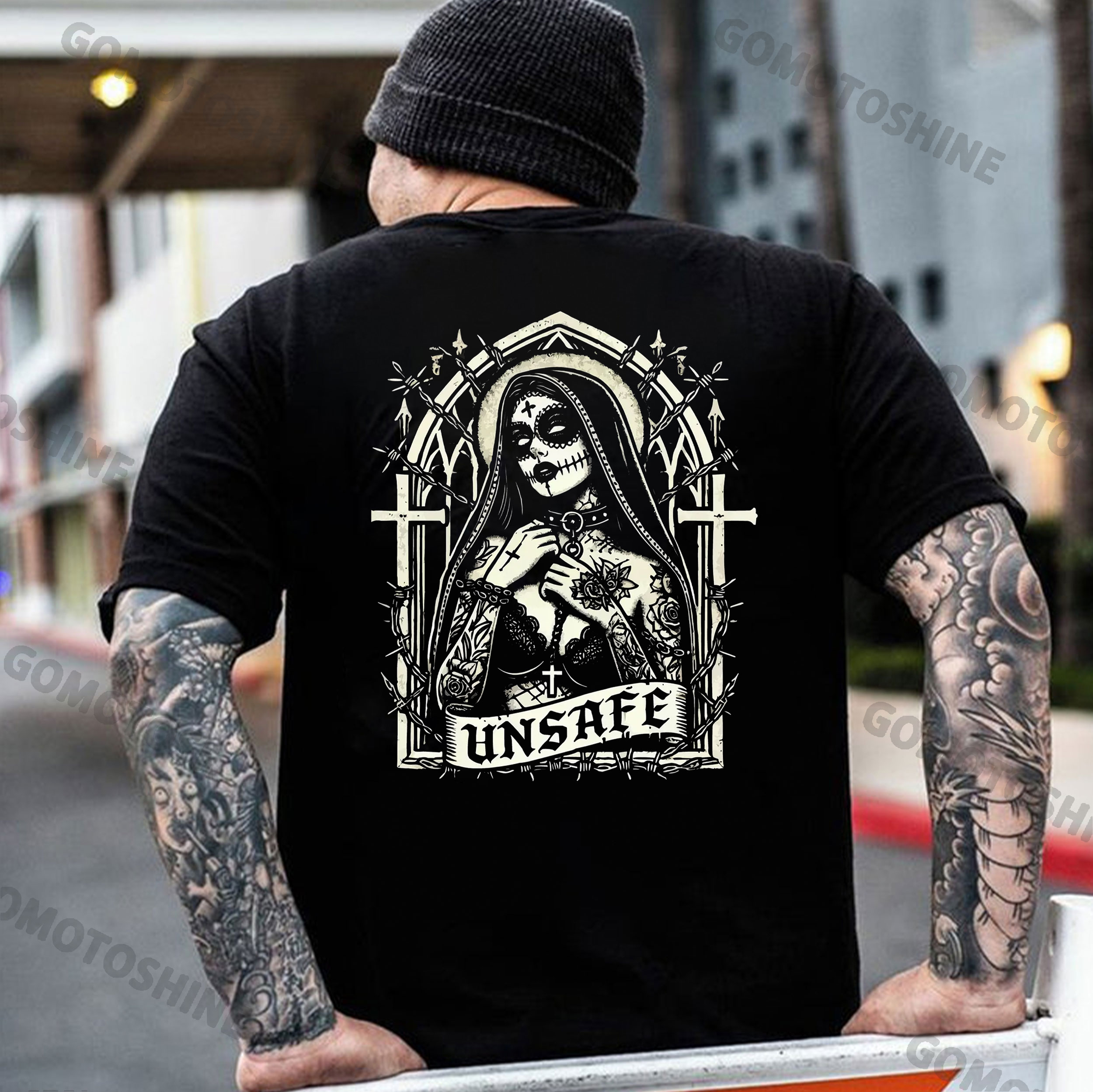 UNSAFE Tattooed Nun Print Men's T-Shirt