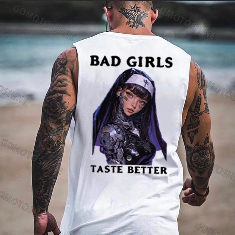 BAD GIRLS TASTE BETTER Cyber Nun Print Men's Vest