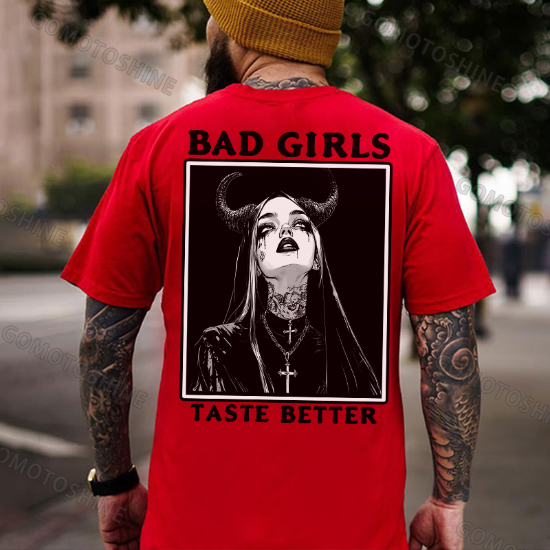 BAD GIRLS TASTE BETTER Tattooed Devil Nun Print Men's T-Shirt