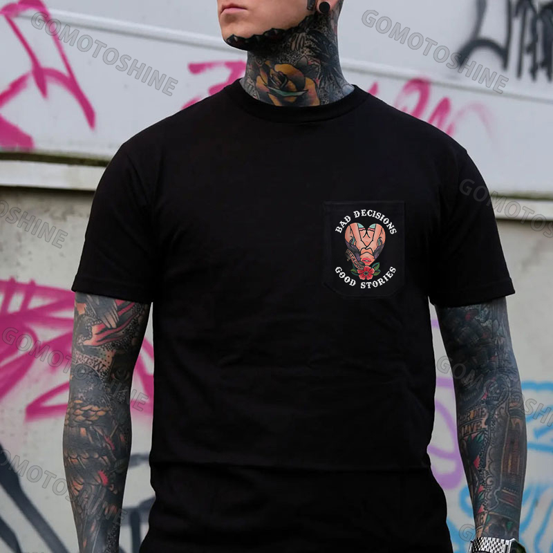 BAD DECISIONS GOOD STORIES GET A GRIP Sexy Lady With Flower Men's Pocket T-Shirt