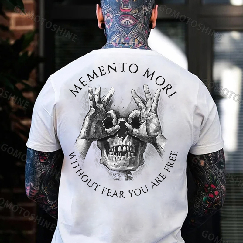 MEMENTO MORI WITHOUT FEAR YOU ARE FREE Skull With OK Print Men's T-shirt