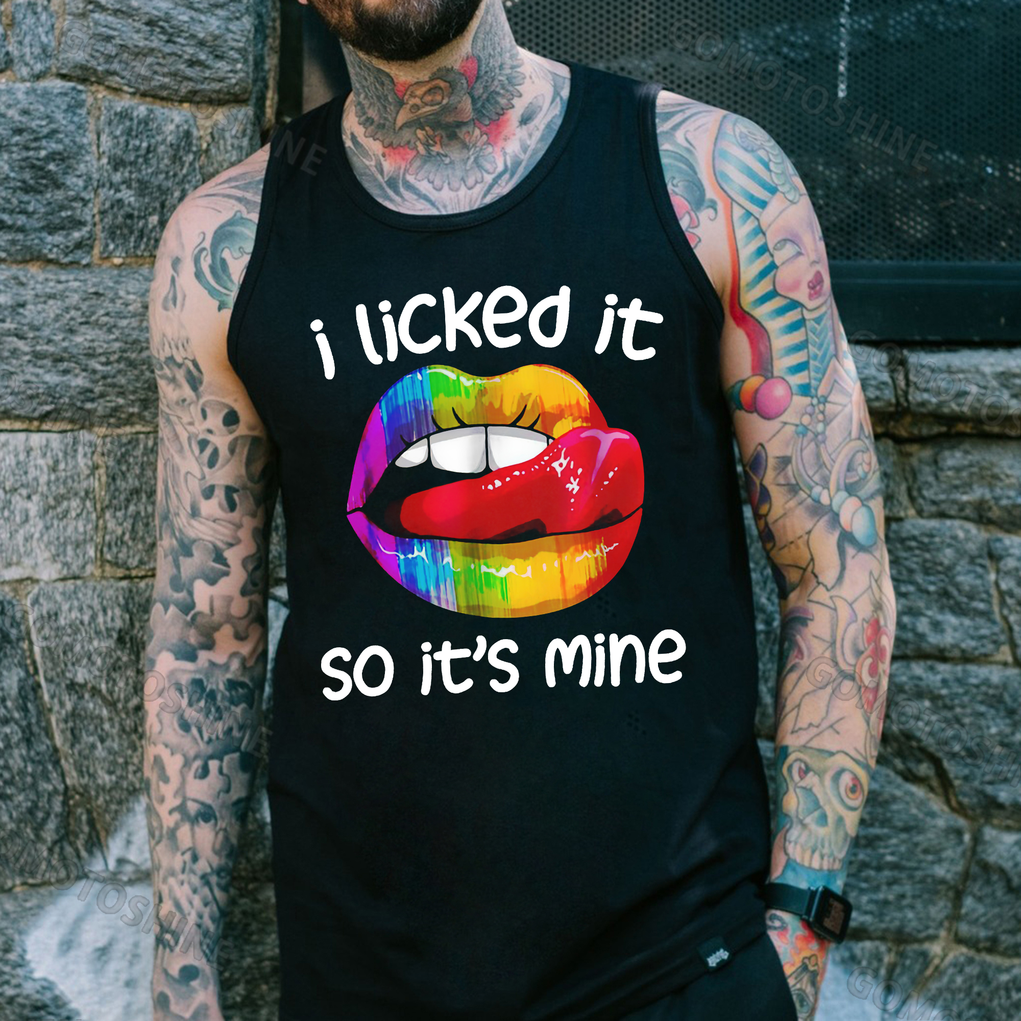 I LICKED IT SO IT'S MINE Iridescent Lips Print Men's Vest