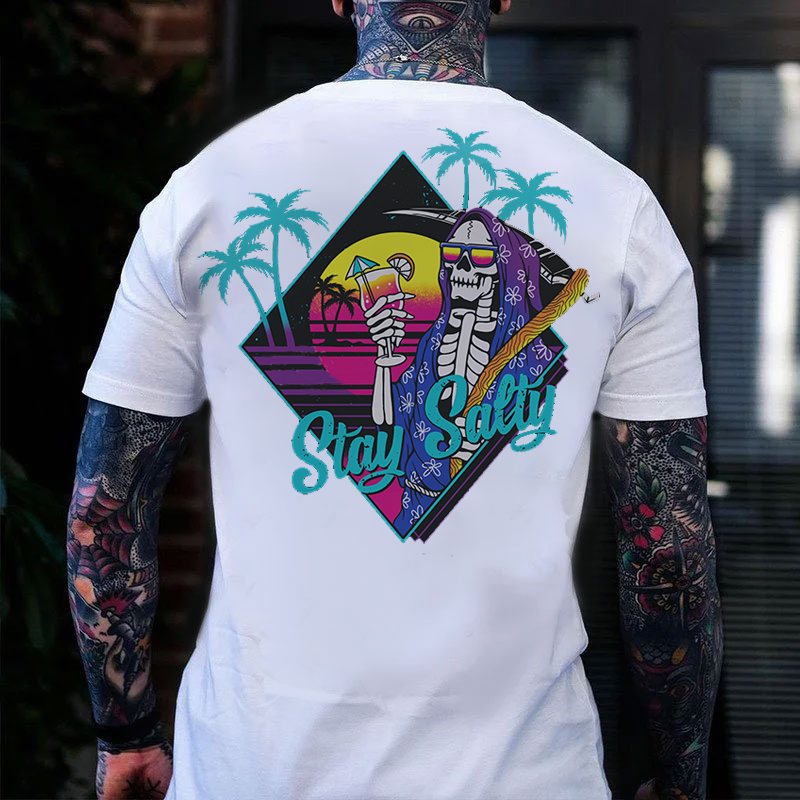 STAY SALTY Tropical Skeleton Black Print T-shirt