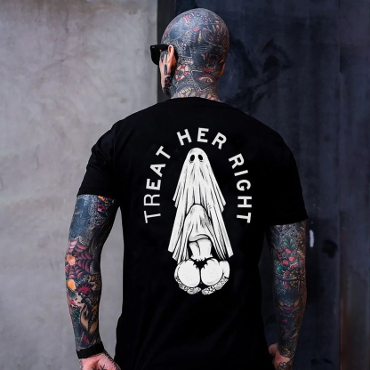 TREAT HER RIGHT Sexy Lady Ghost Graphic Casual Black Print T-shirt
