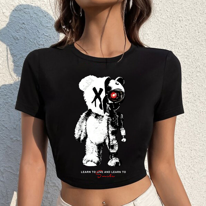 LEARN TO LIVE AND LEARN TO SMILE Deconstruction Bear Women's Cropped T-shirt