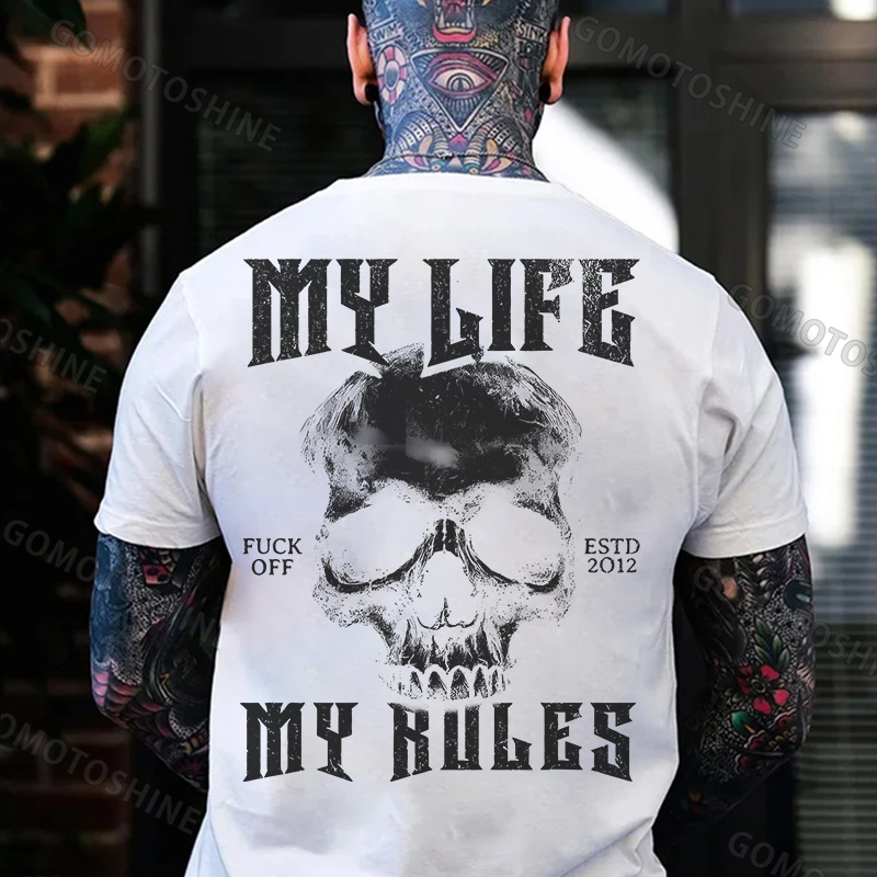 MY LIFE MY RULES Skull Print Men's T-Shirt Image - 2