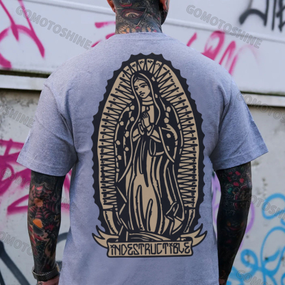 Goddess Praying Letter Vintage Style Graphic Black Print T-shirt