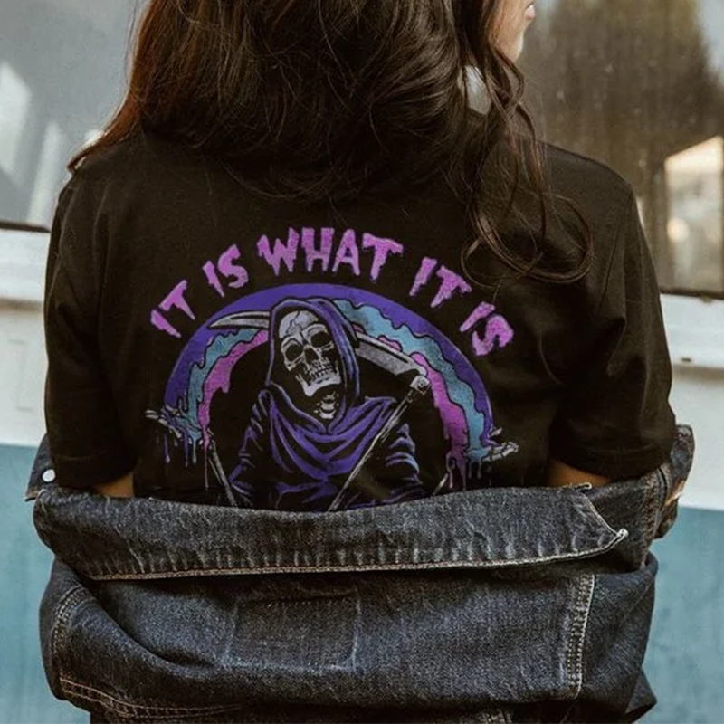IT IS WHAT IT IS Skeleton With Sickle Print Women's T-shirt