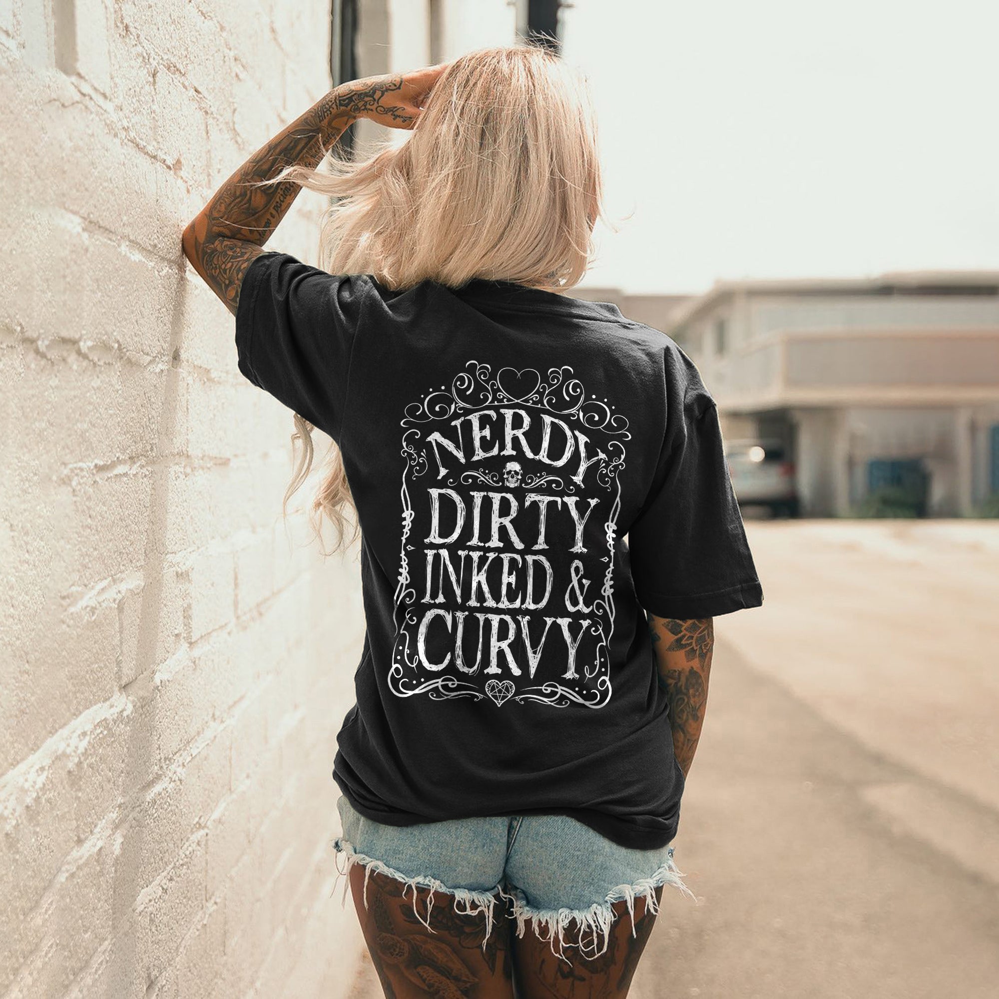 NERDY DIRTY INKED CURVY Print Women's T-shirt