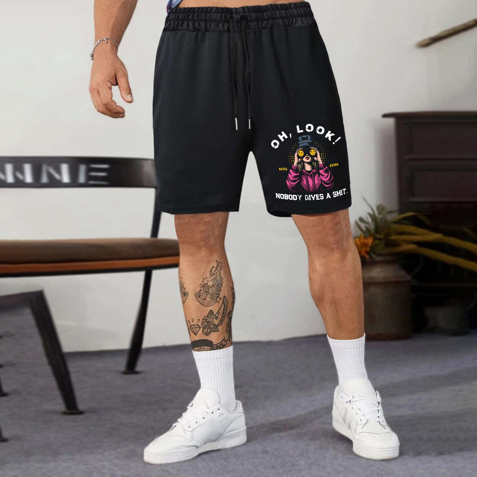OH LOOK NOBODY GIVES A SHIT Blonde With Telescope Print Men's Shorts
