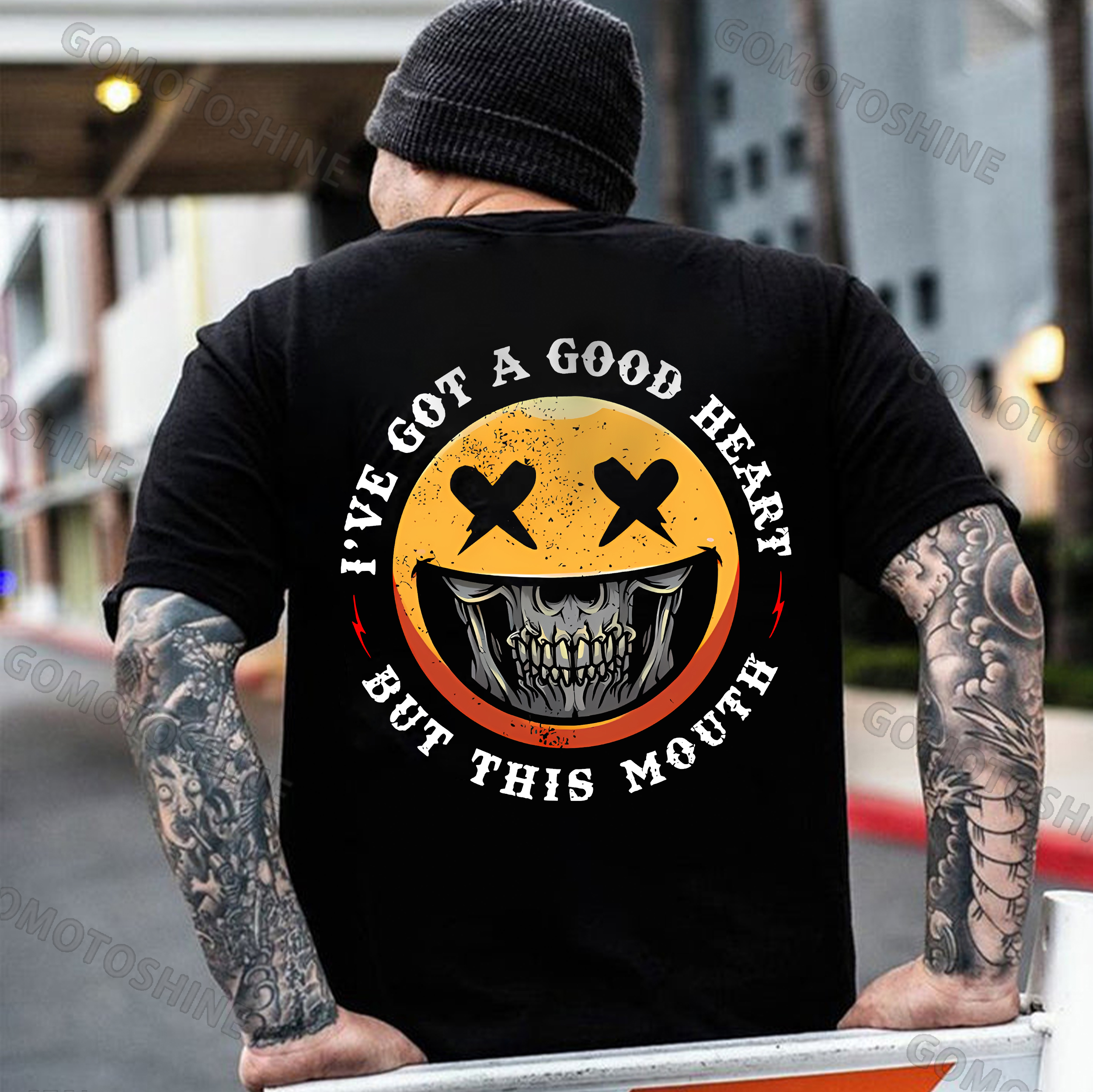 I'VE GOT A GOOD HEART BUT THIS MOUSE Skull&Evil Emoji Print Men's T-Shirt