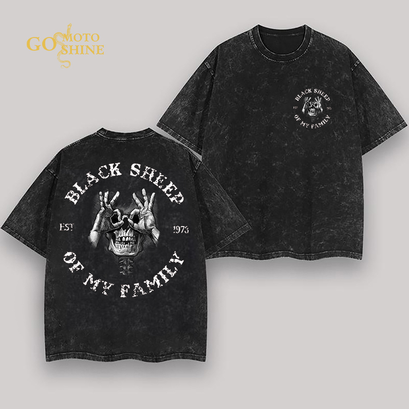 BLACK SHEEP OF MY FAMILY Skull With OK Men's Washed T-shirt