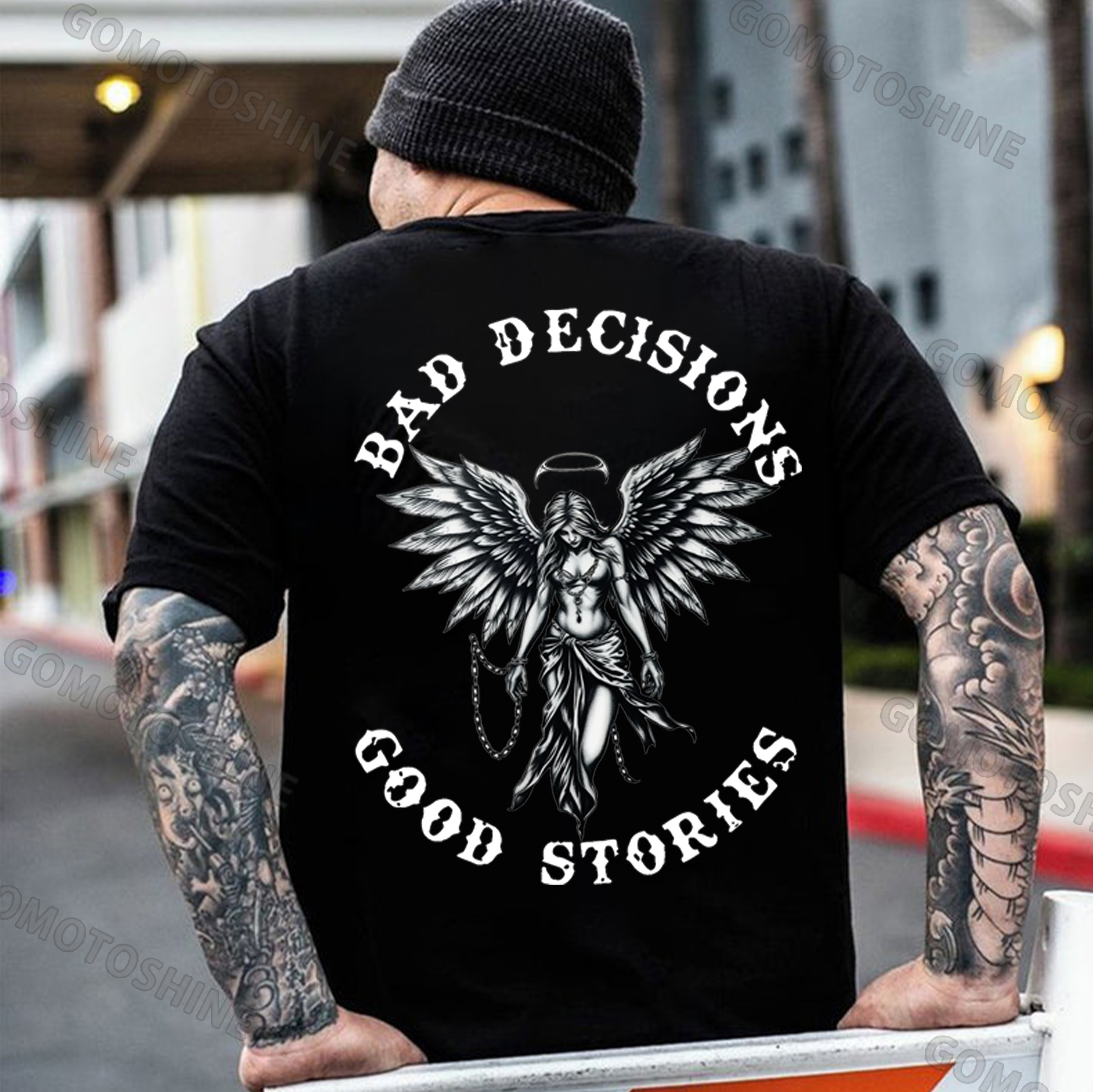 BAD DECISIONS GOOD STORIES Imprisoned Angel Print Men's T-Shirt