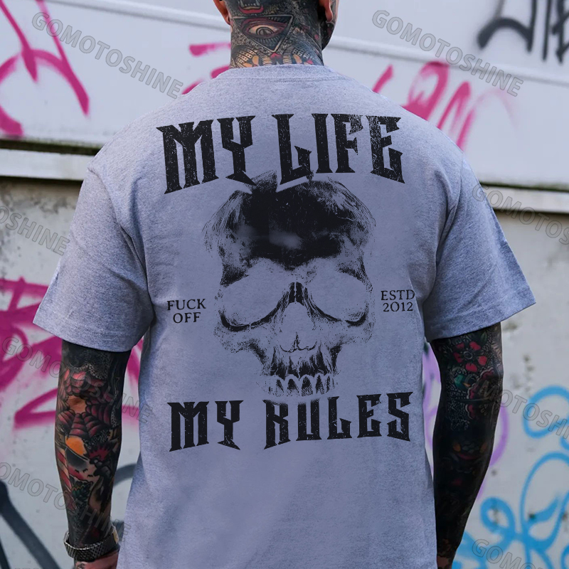 MY LIFE MY RULES Skull Print Men's T-Shirt Image - 3