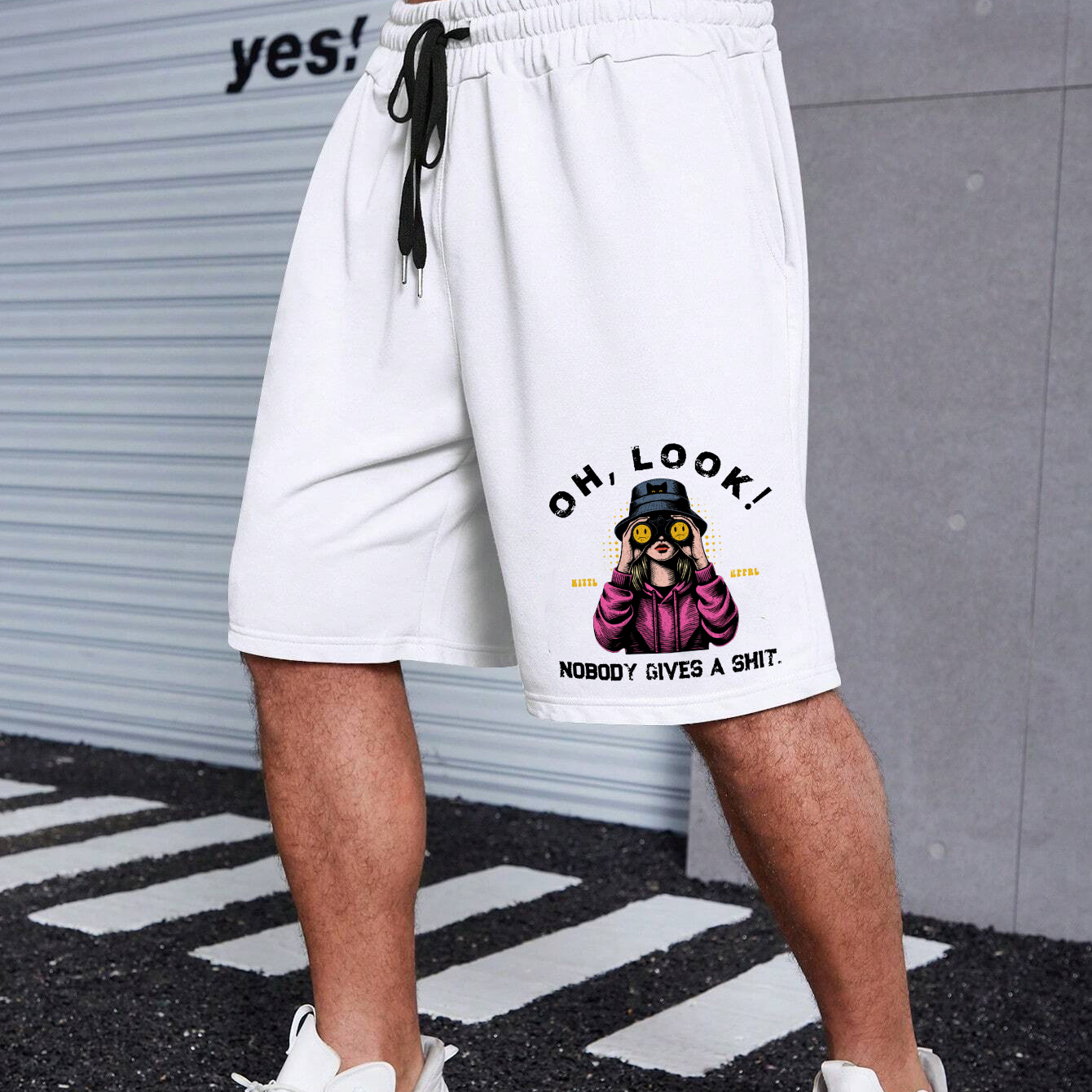 OH LOOK NOBODY GIVES A SHIT Blonde With Telescope Print Men's Shorts