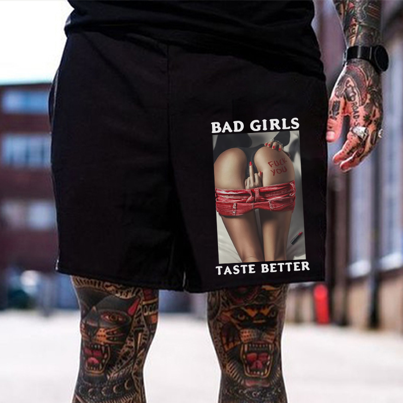 BAD GIRLS TASTE BETTER Defiant Sexy Lady Print Men's Shorts