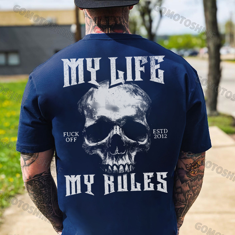 MY LIFE MY RULES Skull Print Men's T-Shirt Image - 4