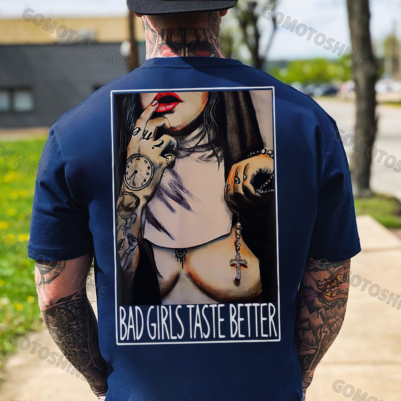 BAD GIRLS TASTE BETTER Sexy Naked Nun Print Men's T-Shirt Image - 4