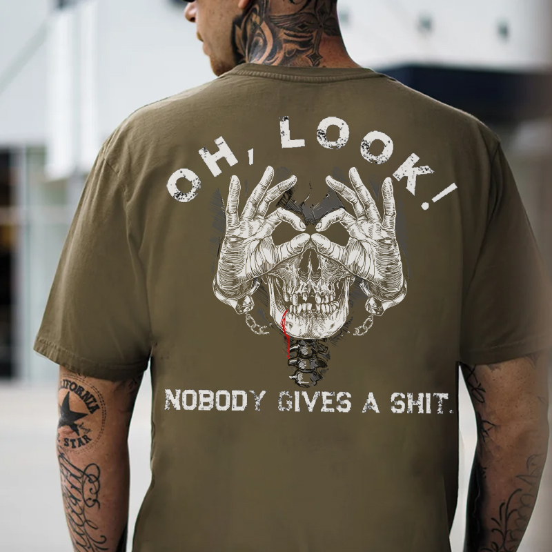 OH LOOK NOBODY GIVES A SHIT Bleed Skull With OK Print Men's T-shirt