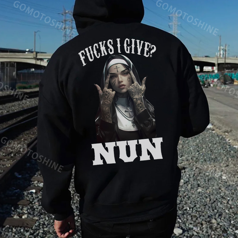 FUCKS I GIVE NUN Defiant Nun Black Print Hoodie