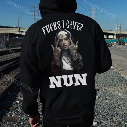 FUCKS I GIVE NUN Defiant Nun Black Print Hoodie