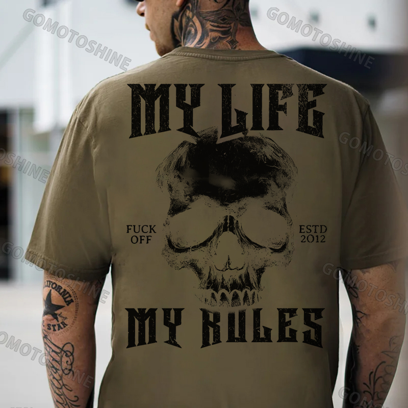 MY LIFE MY RULES Skull Print Men's T-Shirt Image - 5