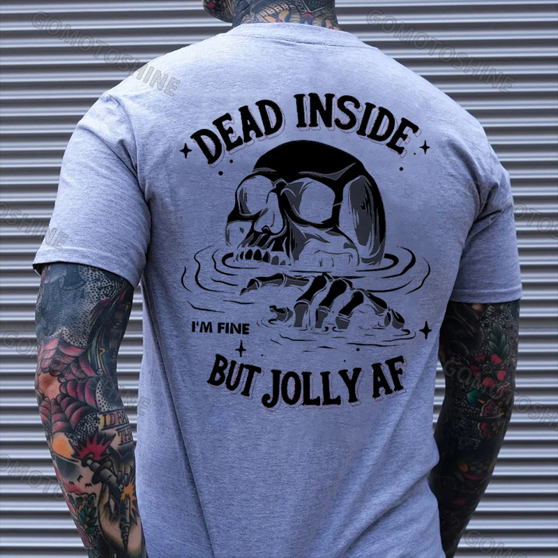 DEAD INSIDE BUT JOLLY AF Drowning Skeleton Print Men's T-Shirt