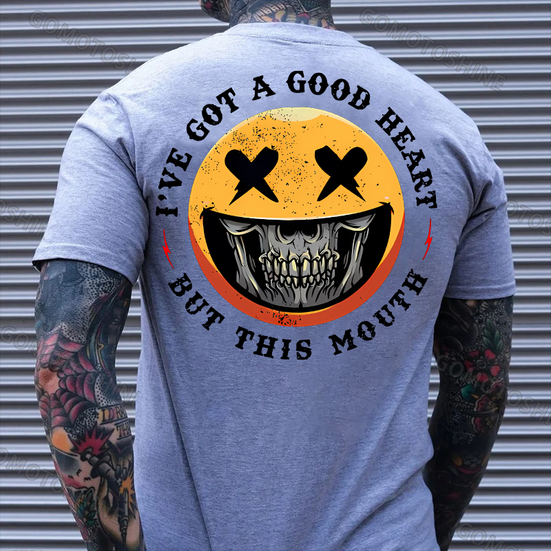 I'VE GOT A GOOD HEART BUT THIS MOUSE Skull&Evil Emoji Print Men's T-Shirt